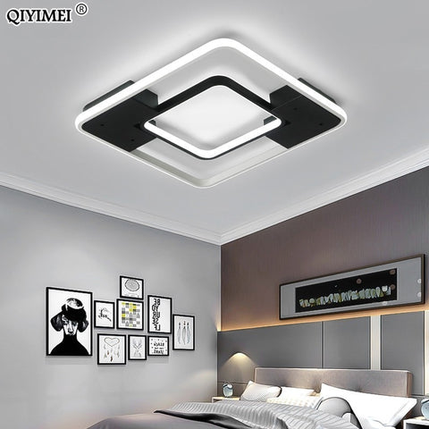 White Black Square LED  Chandeliers Lamps